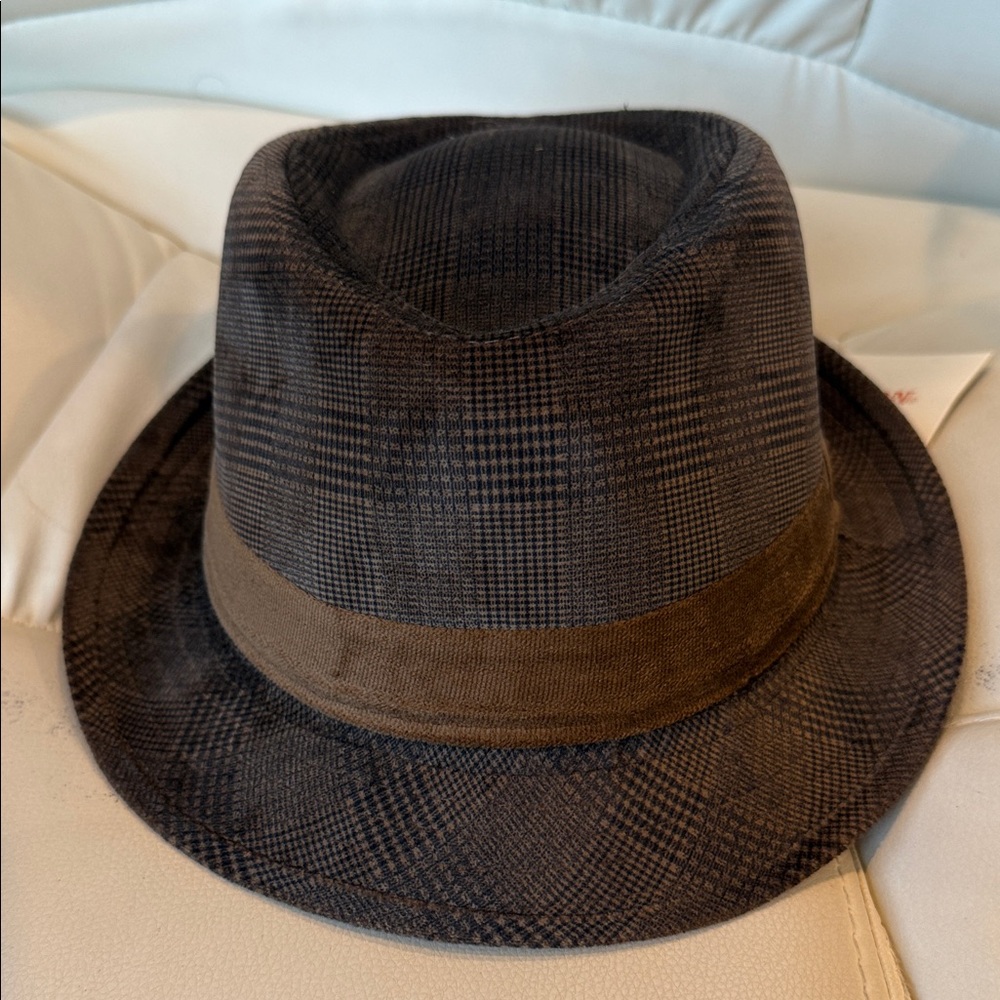 Stetson Dark Brown Fedora plaid Polyester Hat NEW - Picture 3 of 5